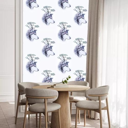 Behang Wolfskop met boom en dier