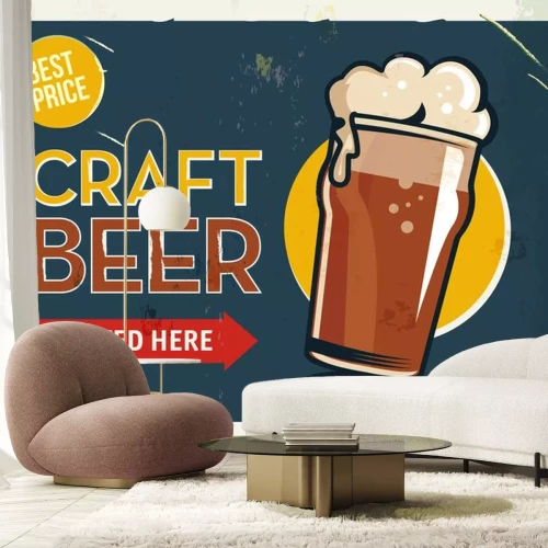 Sticker Grunge retro metalen bord met bier. Glas koud vaartuig donker stout. Uitstekende poster. Road signboard. Ouderwets ontwerp.