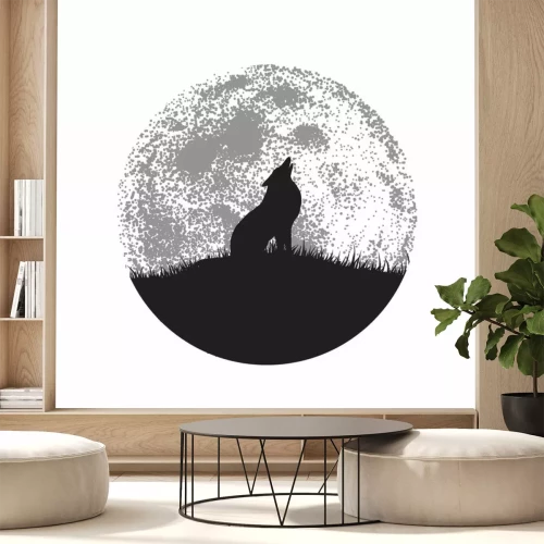 Sticker Silhouet van huilende wolf op volle maanachtergrond