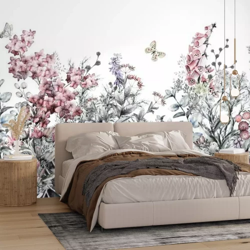 Fotobehang Lentekruiden, bloemen en vlinders