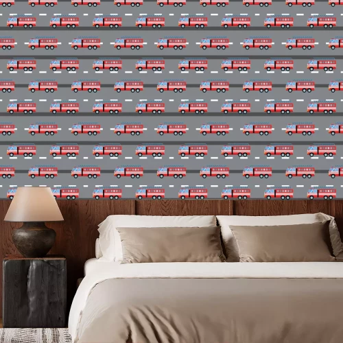 Behang Brandwagen auto vector illustratie naadloze patroon cartoon snelle nooddienst vervoer