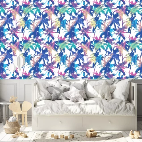 Behang Tropische palmbomen op een witte achtergrond