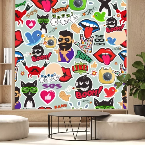 Sticker Graffiti naadloze textuur met sociale media tekens en andere glanzende iconen. Vector