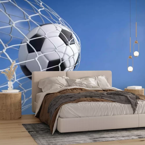 Fotobehang Voetbal in doel