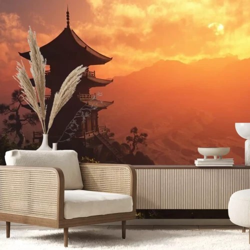 Fotobehang Aziatische tempel bij zonsondergang