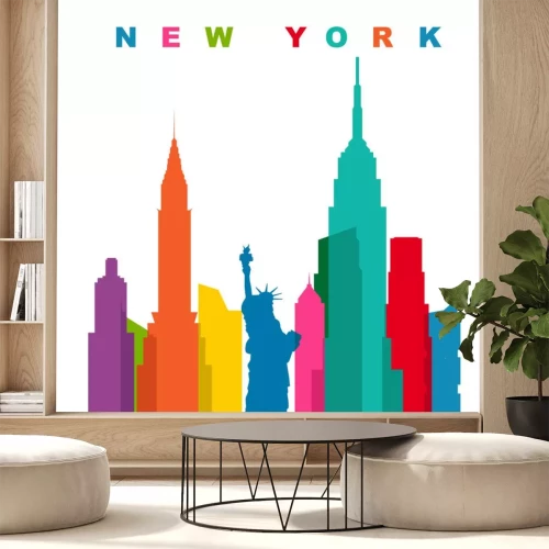 Sticker Veelkleurige New York City. Vlakke vectorillustratie