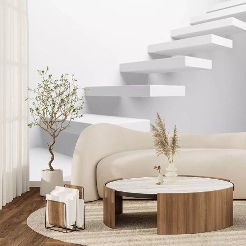 Sticker Witte stijgende trap close-up uitzicht