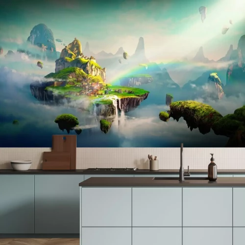 Sticker Fantasiestad op de wolken