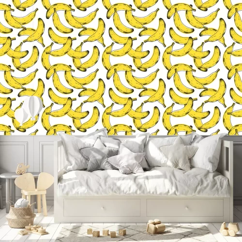 Behang Gele bananen op een witte achtergrond