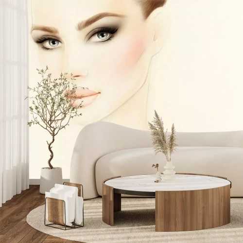 Fotobehang Portret van een vrouw tegen een lichte achtergrond