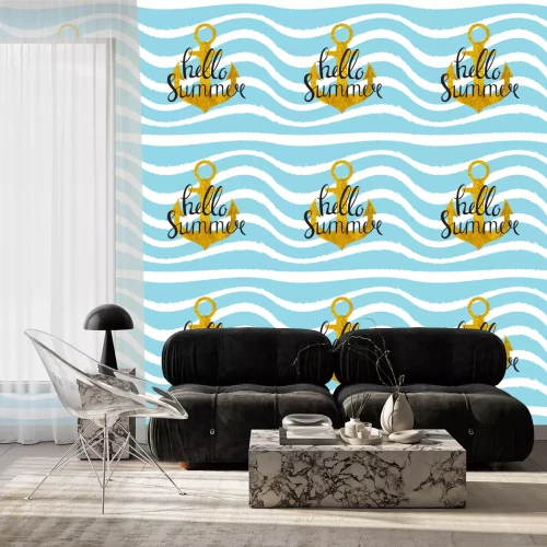 Behang Anker met inscripties op een mariene achtergrond