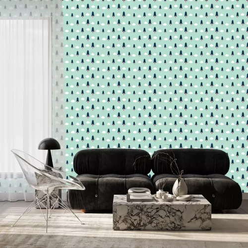 Behang Wolken tussen groene bomen