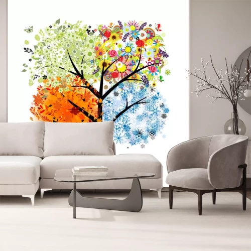 Sticker Vier seizoenen - lente, zomer, herfst, winter. Kunst boom