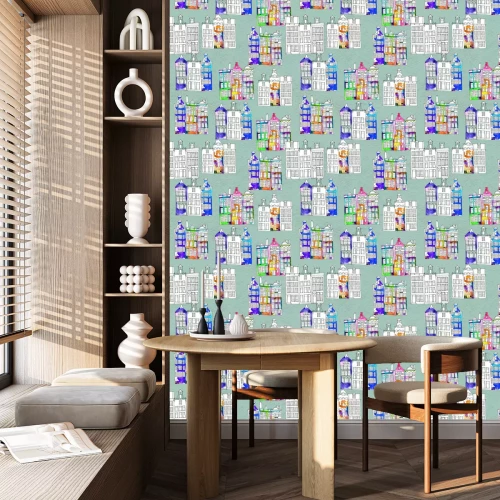 Behang Naadloos patroon met waterverf Amsterdamse huizen