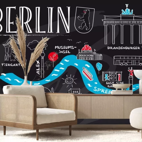 Sticker Berlijn, Wahrzeichen und Sehenswürdigkeiten auf Tafel gezeichnet