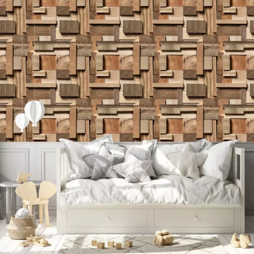 Behang Drie dimensionale houten textuur