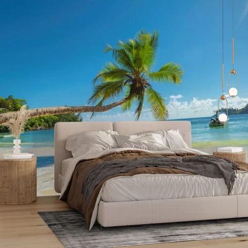 Fotobehang Tropische palmbomen en kustlijn