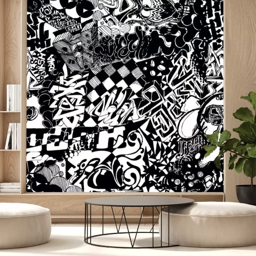 Sticker Zwart-witte naadloze patroongraffiti, sticker bombardement