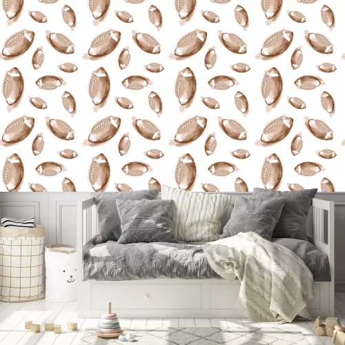 Behang Handgetekende aquarel naadloze patroon met Amerikaanse voetbalballen. Herhaalde achtergrond in retro stijl. Sport patroon