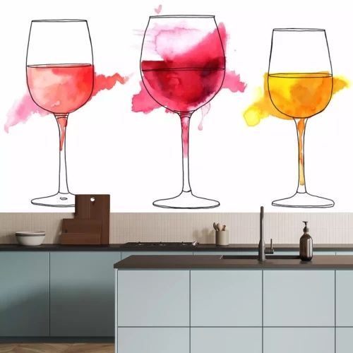 Sticker Set van vector en waterverf tekeningen van wijnglazen
