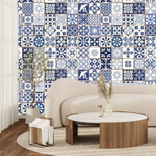 Fotobehang Blauwe Portugese tegels patroon - Azulejos vector, mode interieur design tegels