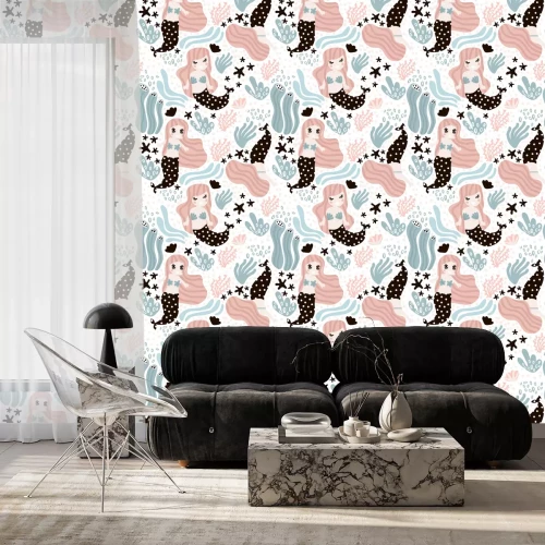 Behang Meisjesachtig zeemeerminpatroon