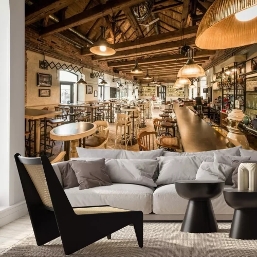 Fotobehang Bar en ontlasting in houten caffe interieur