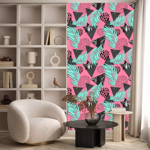 Behang Turquoise palmbladeren