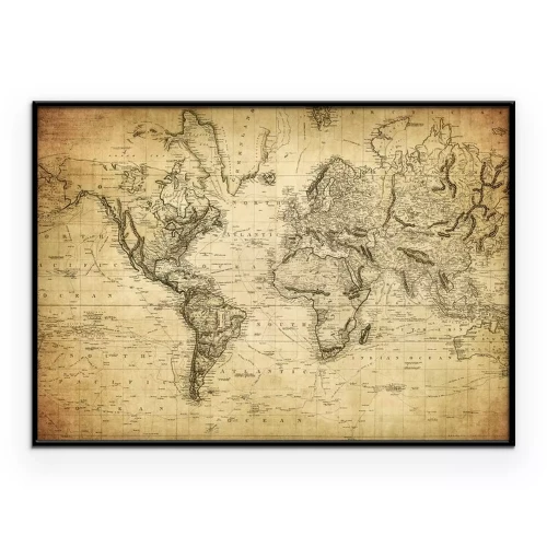 Poster Oude wereldkaart op verouderd vintage papier