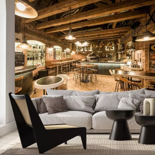 Fotobehang Modern Europees restaurant met houten interieur