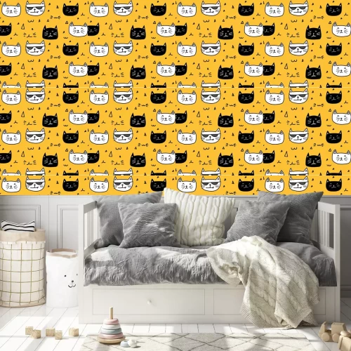 Behang Hand getekende katten vector patroon. Krabbel kunst.