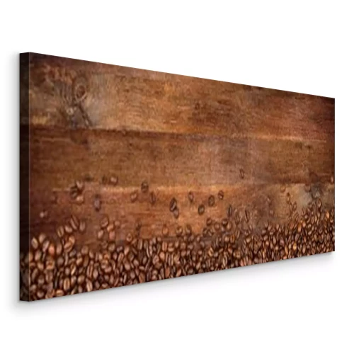 Canvas Koffiebonen op de achtergrond van planken