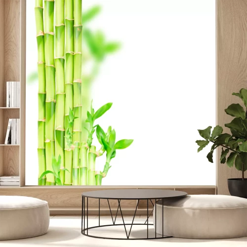 Sticker Groene bamboestammen en dakrandrand geïsoleerd op een witte achtergrond