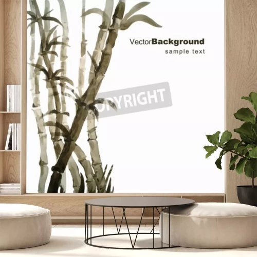 Sticker Waterverf bamboe bosje hand getekende vector illustratie met frame voor uw tekst