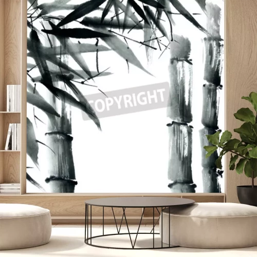 Sticker Waterverf en inktillustratie in stijl sumi-e, u-zonde. Oosterse traditionele schilderij.