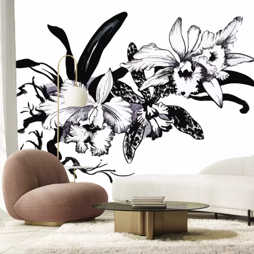 Sticker Vintage bloemen op een zwart-wit afbeelding