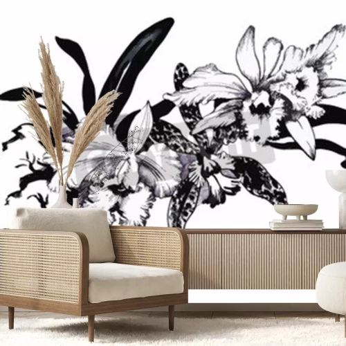 Sticker Vintage bloemen op een zwart-wit afbeelding