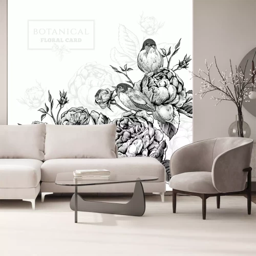 Sticker Bloemen en vogels in retrostijl