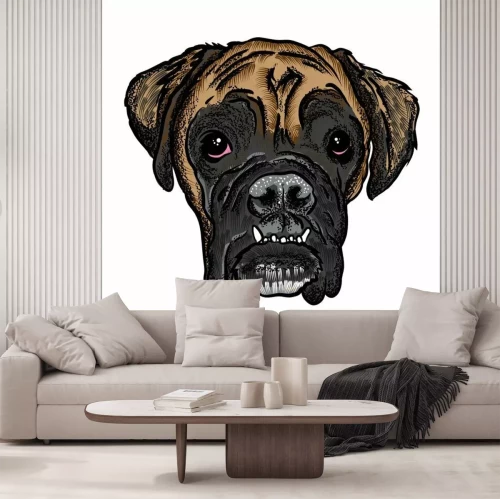 Sticker Portret van Boxer puppy. Hand getekende hond illustratie. T-shirt en tattoo concept ontwerp. Vector.