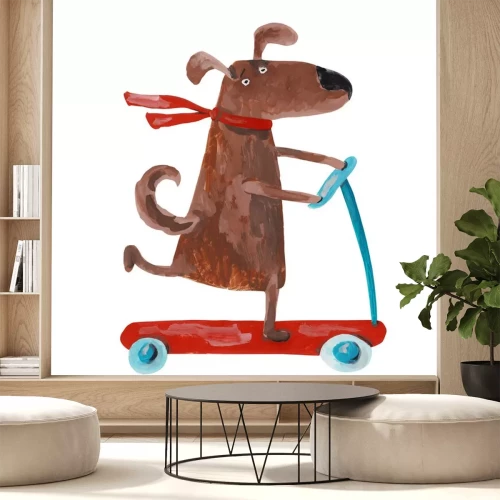 Sticker Een hond op een scooter