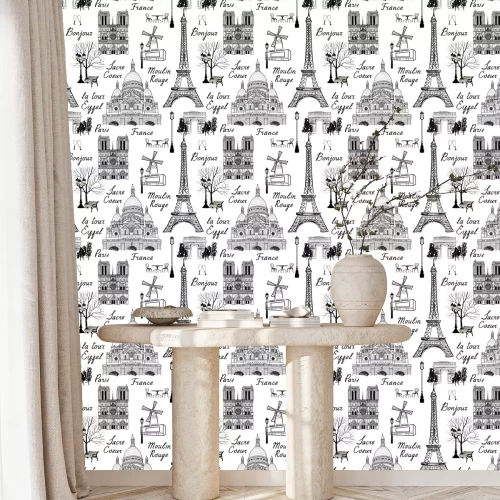 Behang Reizen Parijs naadloos patroon. Vakantie in Europa behang. Reizen naar beroemde plaatsen van de Franse achtergrond te bezoeken. Landmark betegeld grunge patroon.