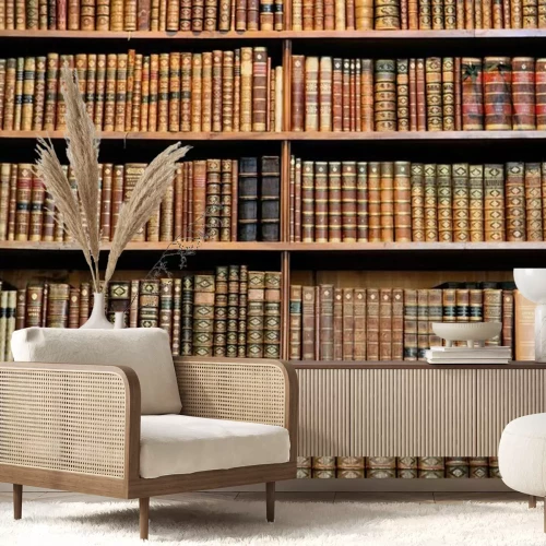 Fotobehang Antieke boekenrekken in een oude bibliotheek in Wenen
