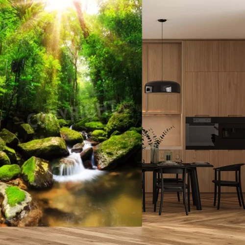 Fotobehang Zonnige jungle en een beekje