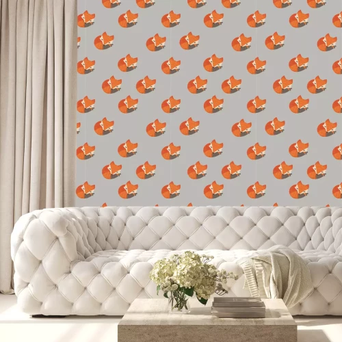 Behang Slapende vossen opgekruld op een grijze achtergrond