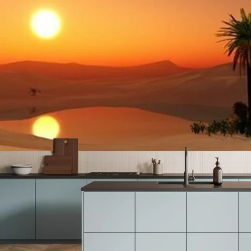 Fotobehang Panorama van een oase in de woestijn