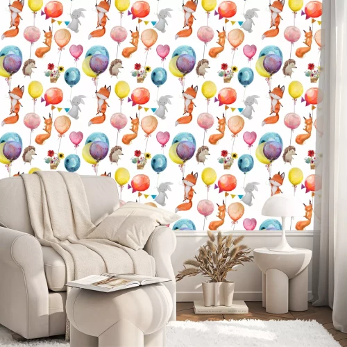 Behang Dieren die door ballonnen worden vervoerd