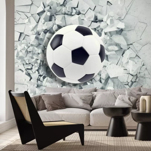 Fotobehang 3D-voetbal op beton