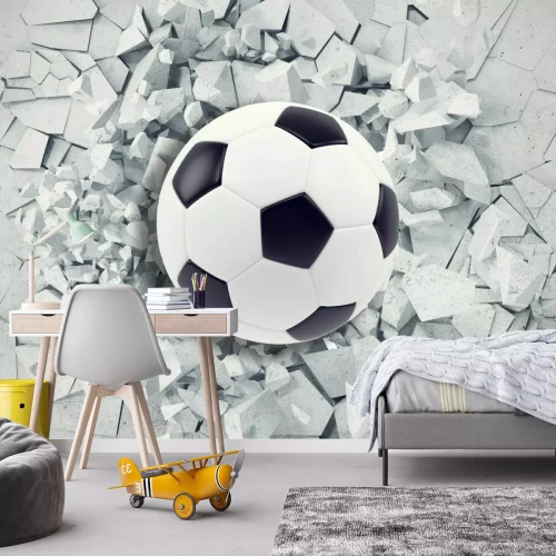 Fotobehang 3D-voetbal op beton