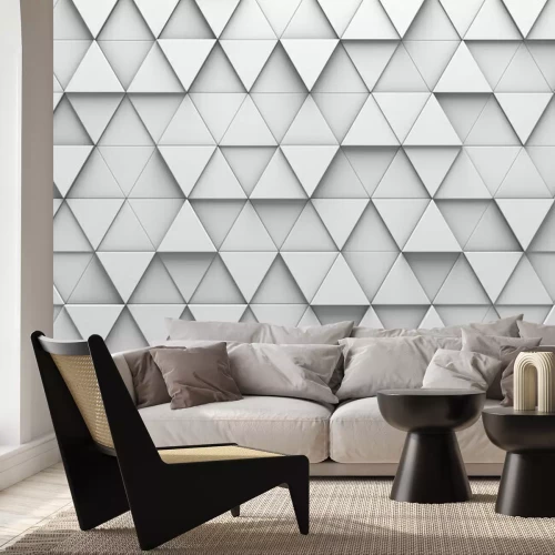 Fotobehang Wit geometrisch patroon met 3D-driehoeken