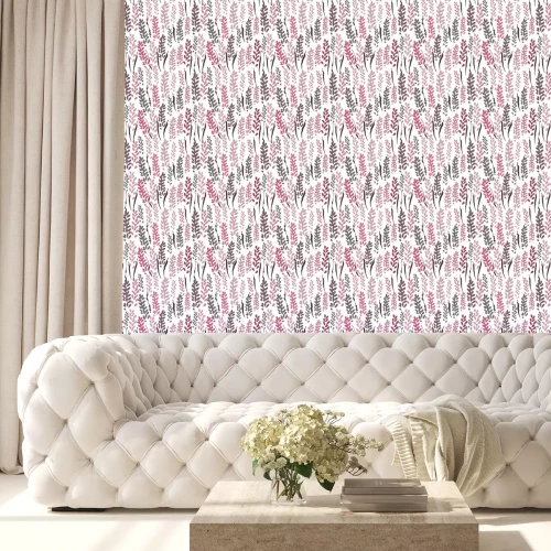 Behang Vector bloemen naadloos patroon met gestileerde lavendel bloemen en gras.